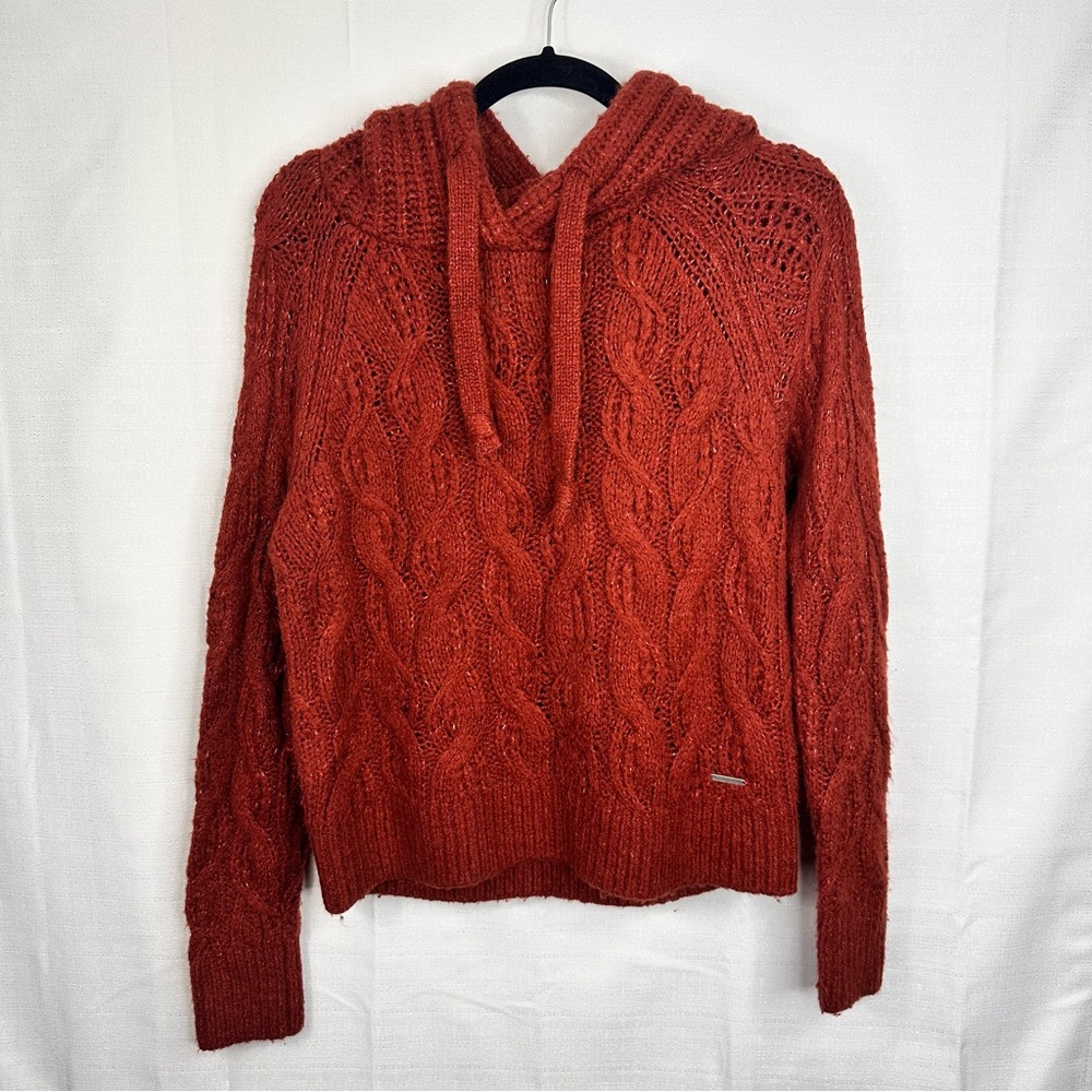 Abercrombie & Fitch rusty wool blend cable knit hooded sweater fall winter